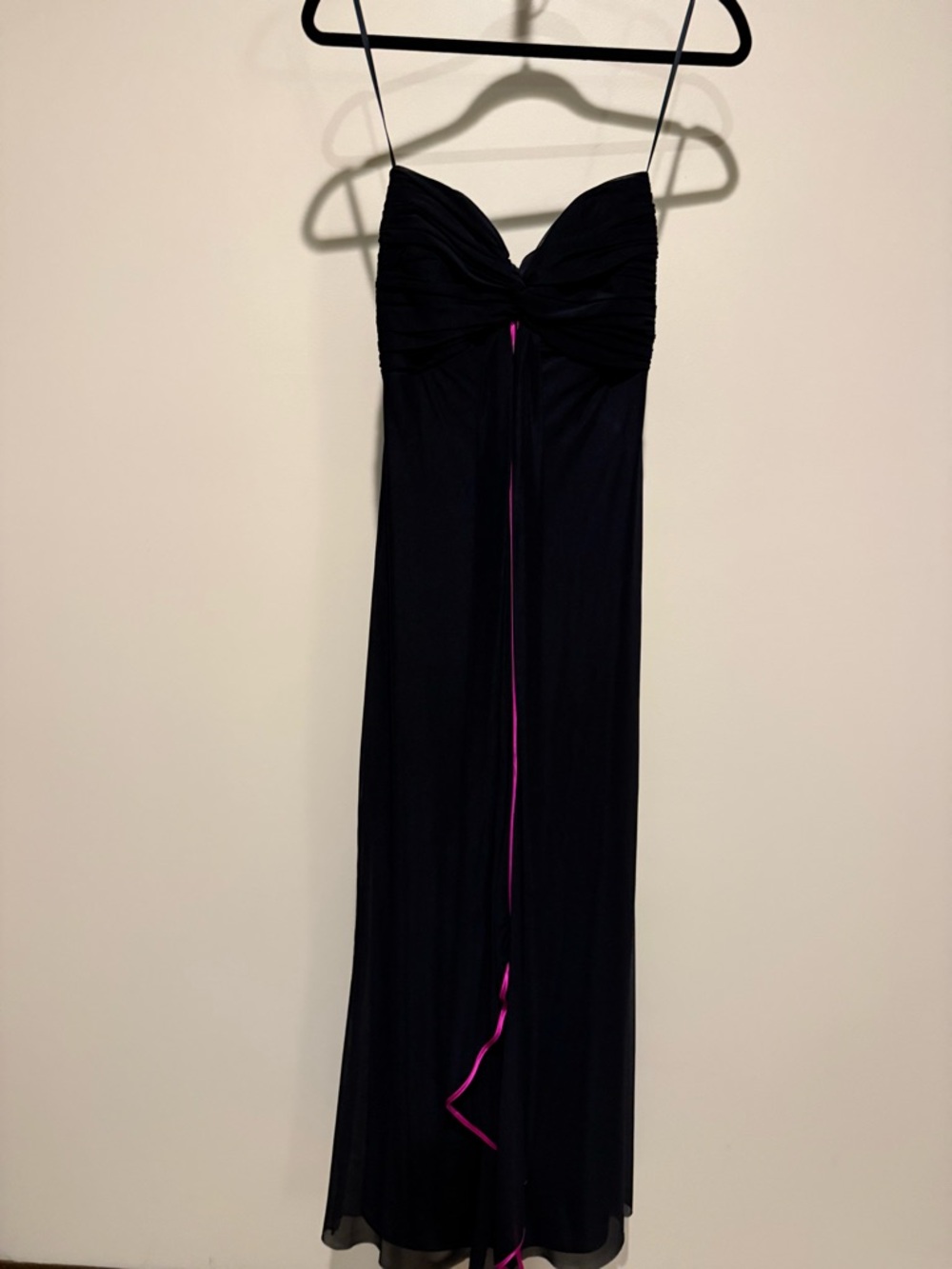 Cache Black Black Tie Maxi Dress with Pink Ribbon Detail—Vintage